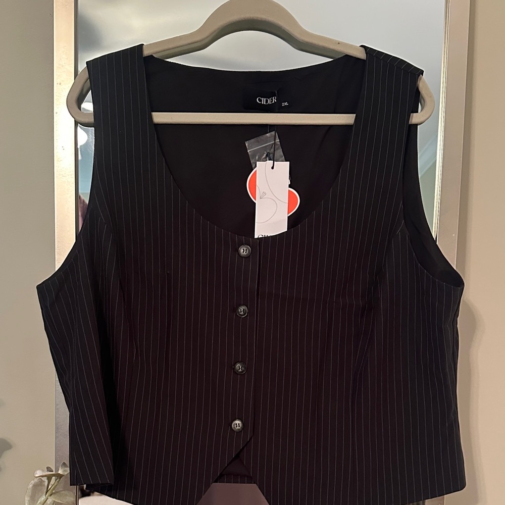 Cider Women's Black Pinstripe Button Vest